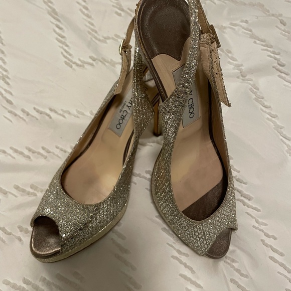Jimmy Choo Nova Peep-Toe Sling Back Heels Champagne, Size EU 38, USA 7.5- $50 - Picture 2 of 8
